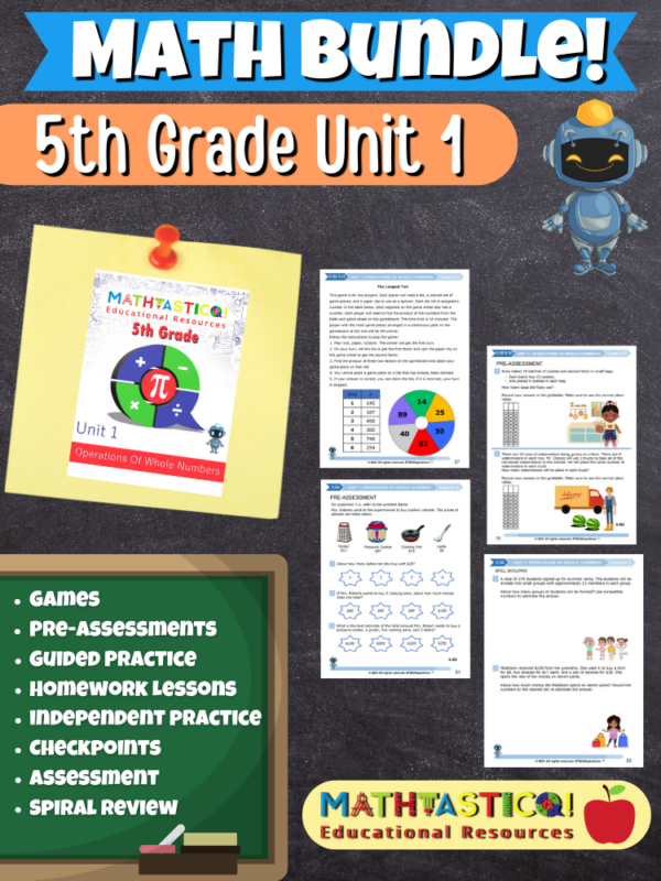 Mathtastico! 5th Grade Math Bundle Unit 1 Operations of Whole Numbers