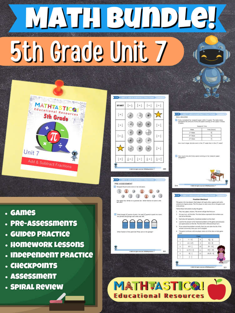 Mathtastico! 5th Grade Math Bundle Unit 7 Add & Subtract Fractions ...